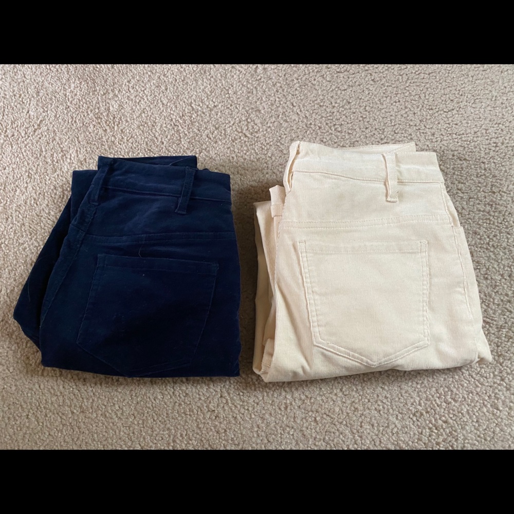 Navy and cream color corduroy jeans